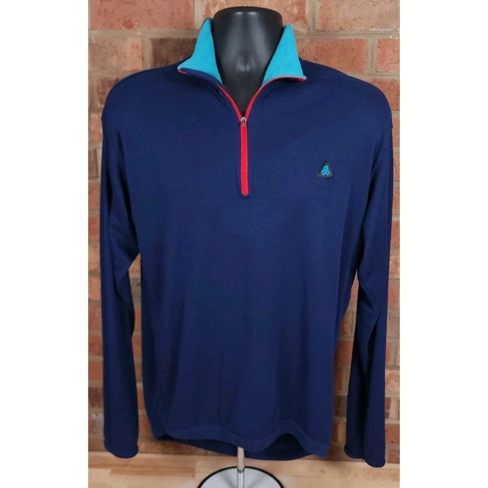 Nike ACG Sweater Mens Large Blue‎ 1/4 Zip Fleece Pullover Y2K USA Made Vintage